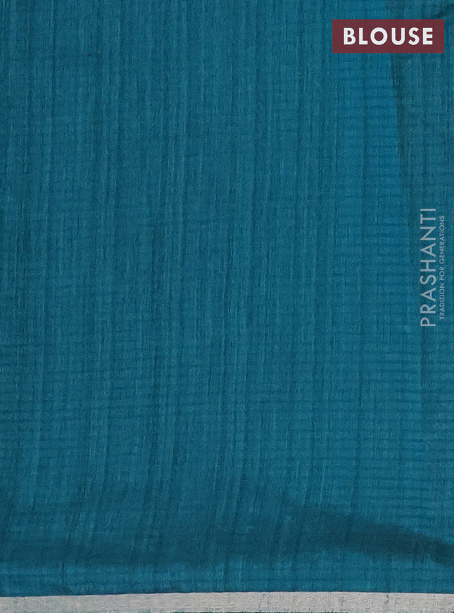 Banarasi semi matka saree teal green with thread & silver zari woven buttas and zari woven piping border