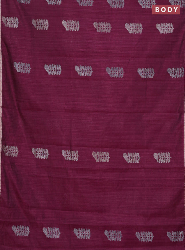 Banarasi semi matka saree wine shade with thread & silver zari woven buttas and zari woven piping border