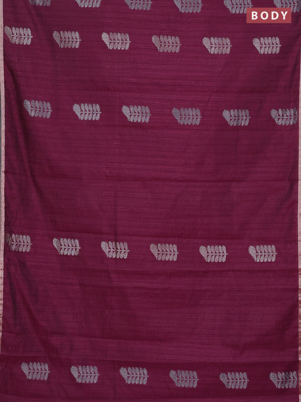 Banarasi semi matka saree wine shade with thread & silver zari woven buttas and zari woven piping border