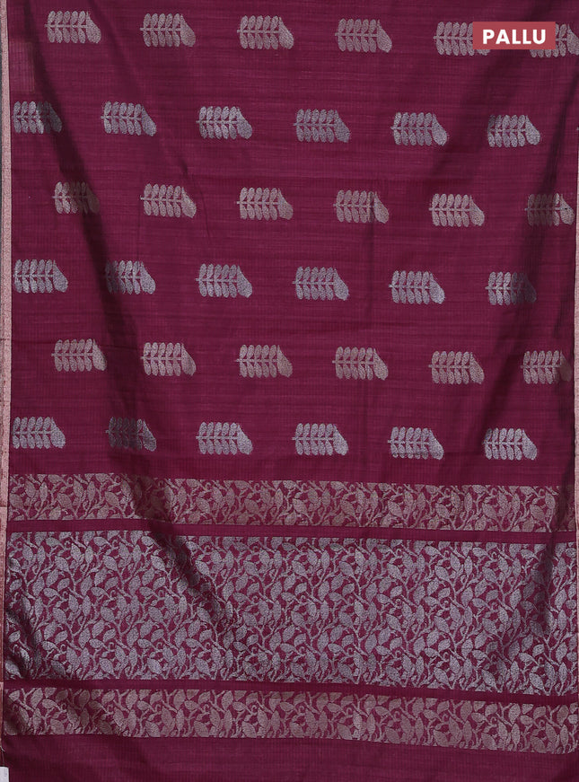 Banarasi semi matka saree wine shade with thread & silver zari woven buttas and zari woven piping border