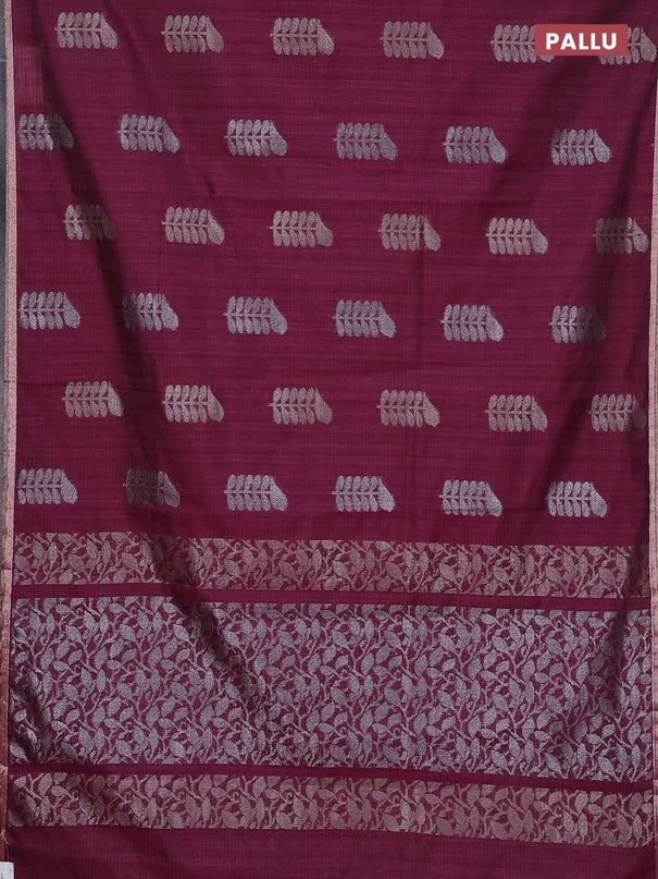 Banarasi semi matka saree wine shade with thread & silver zari woven buttas and zari woven piping border
