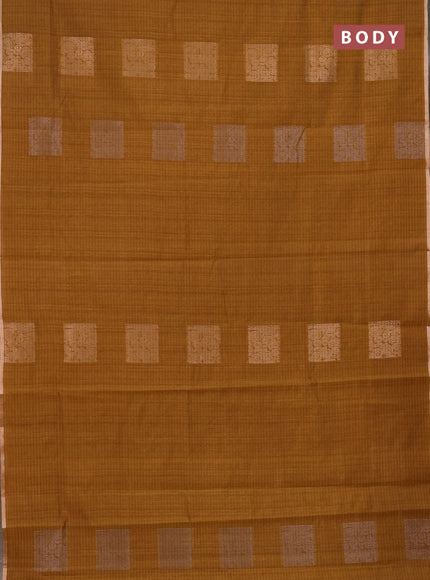 Banarasi semi matka saree dark mustard with silver & gold zari woven buttas and zari woven piping border
