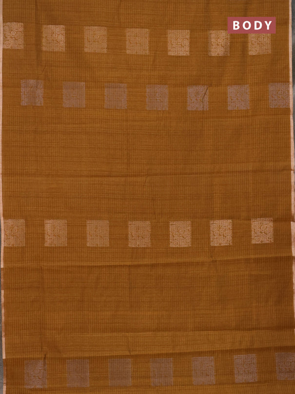 Banarasi semi matka saree dark mustard with silver & gold zari woven buttas and zari woven piping border