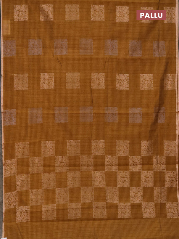 Banarasi semi matka saree dark mustard with silver & gold zari woven buttas and zari woven piping border