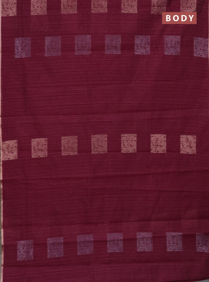 Banarasi semi matka saree wine shade with silver & gold zari woven buttas and zari woven piping border