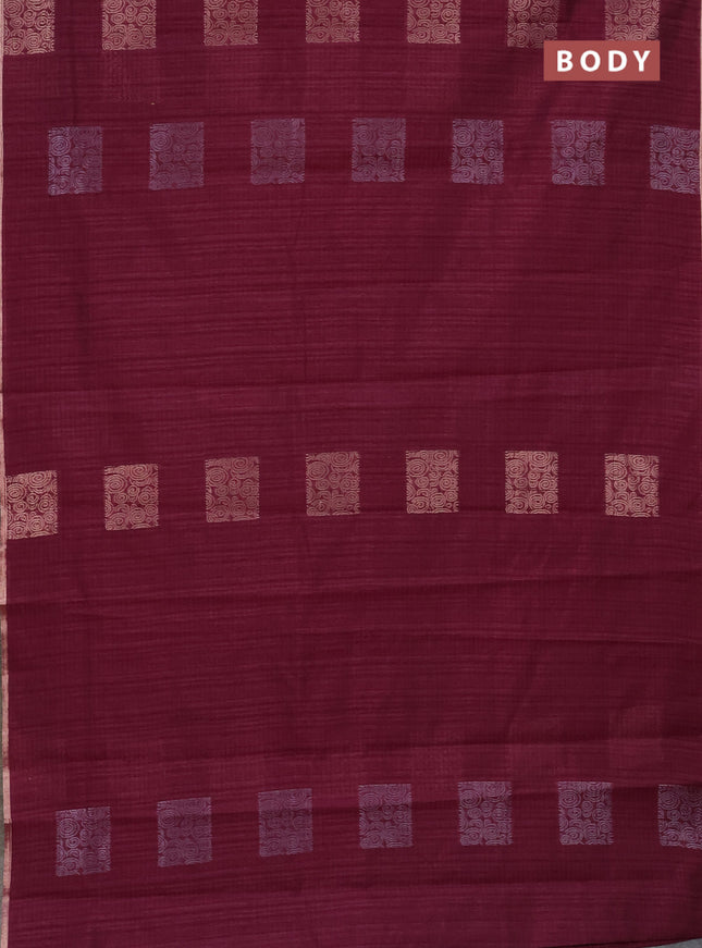 Banarasi semi matka saree wine shade with silver & gold zari woven buttas and zari woven piping border
