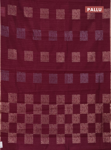Banarasi semi matka saree wine shade with silver & gold zari woven buttas and zari woven piping border
