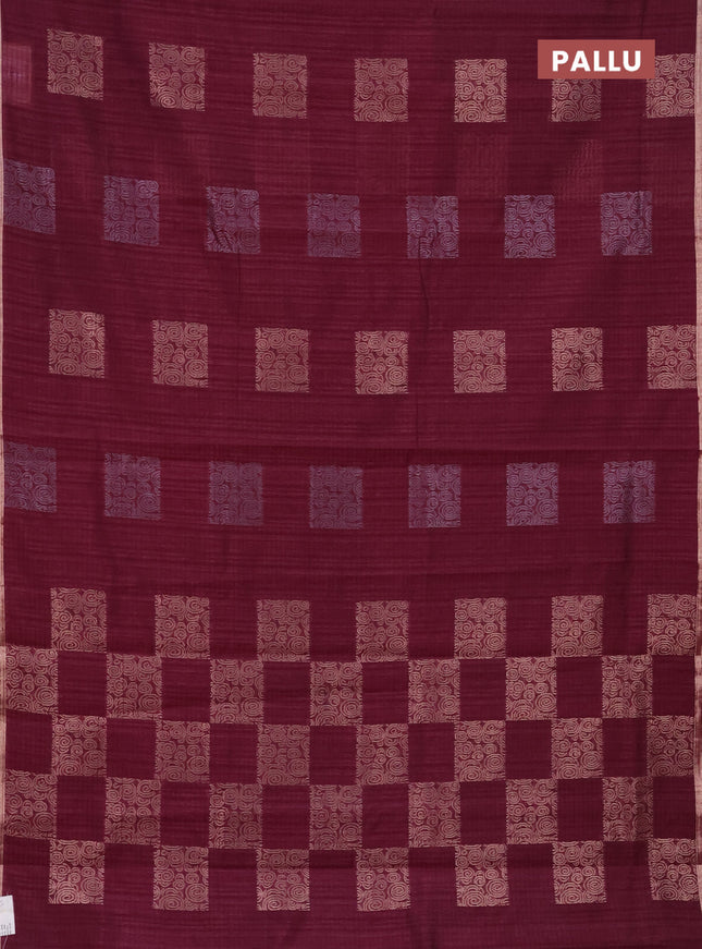 Banarasi semi matka saree wine shade with silver & gold zari woven buttas and zari woven piping border