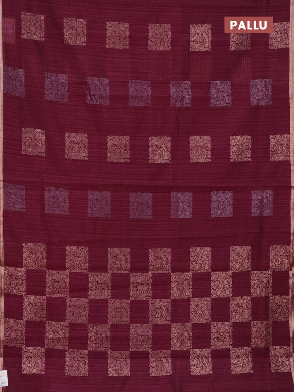 Banarasi semi matka saree wine shade with silver & gold zari woven buttas and zari woven piping border
