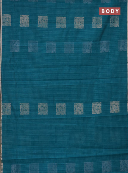 Banarasi semi matka saree teal green with silver & gold zari woven buttas and zari woven piping border