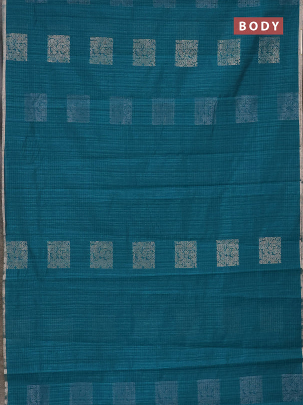 Banarasi semi matka saree teal green with silver & gold zari woven buttas and zari woven piping border