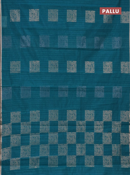 Banarasi semi matka saree teal green with silver & gold zari woven buttas and zari woven piping border