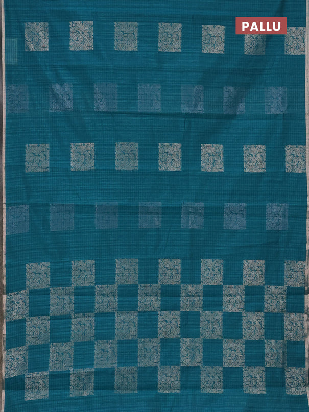 Banarasi semi matka saree teal green with silver & gold zari woven buttas and zari woven piping border