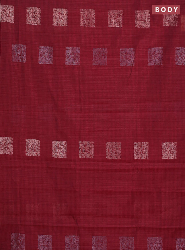 Banarasi semi matka saree maroon with silver & gold zari woven buttas and zari woven piping border