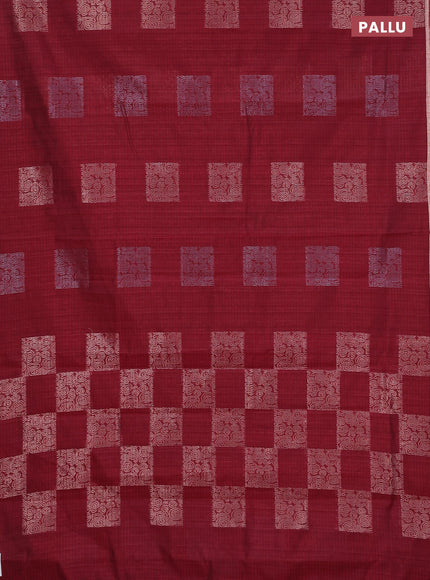 Banarasi semi matka saree maroon with silver & gold zari woven buttas and zari woven piping border