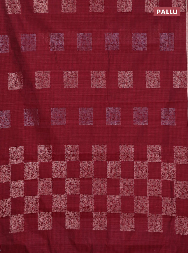 Banarasi semi matka saree maroon with silver & gold zari woven buttas and zari woven piping border