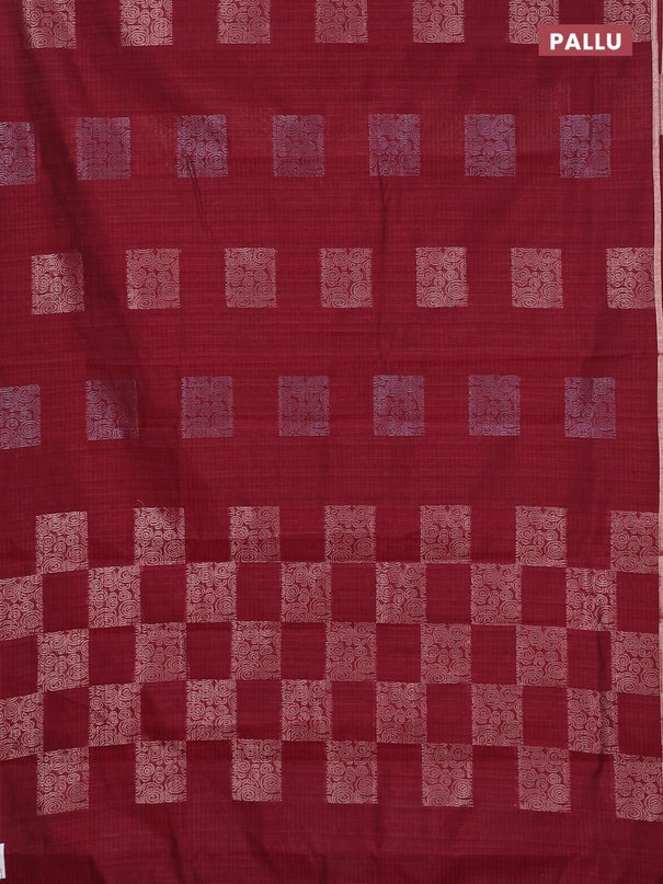 Banarasi semi matka saree maroon with silver & gold zari woven buttas and zari woven piping border