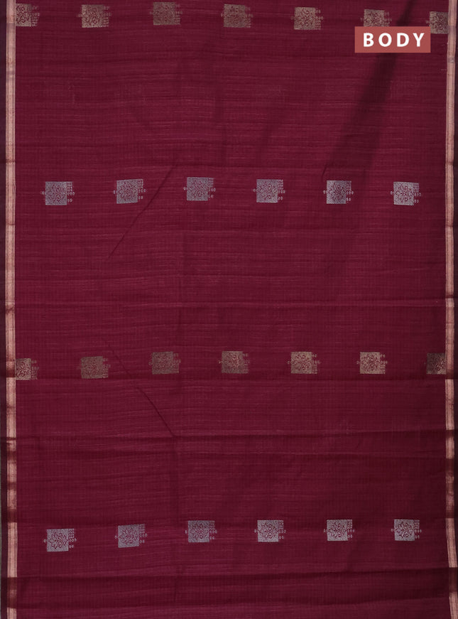 Banarasi semi matka saree wine shade with woven buttas and zari woven piping border