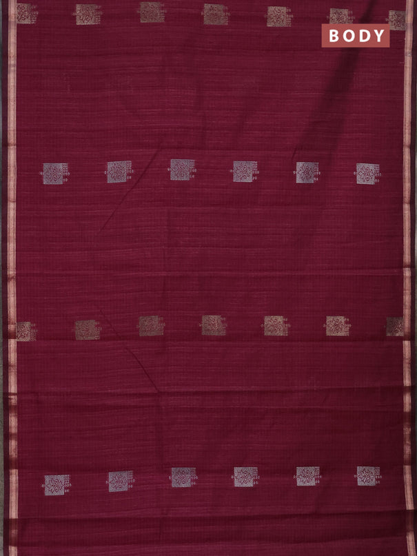 Banarasi semi matka saree wine shade with woven buttas and zari woven piping border