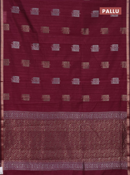 Banarasi semi matka saree wine shade with woven buttas and zari woven piping border