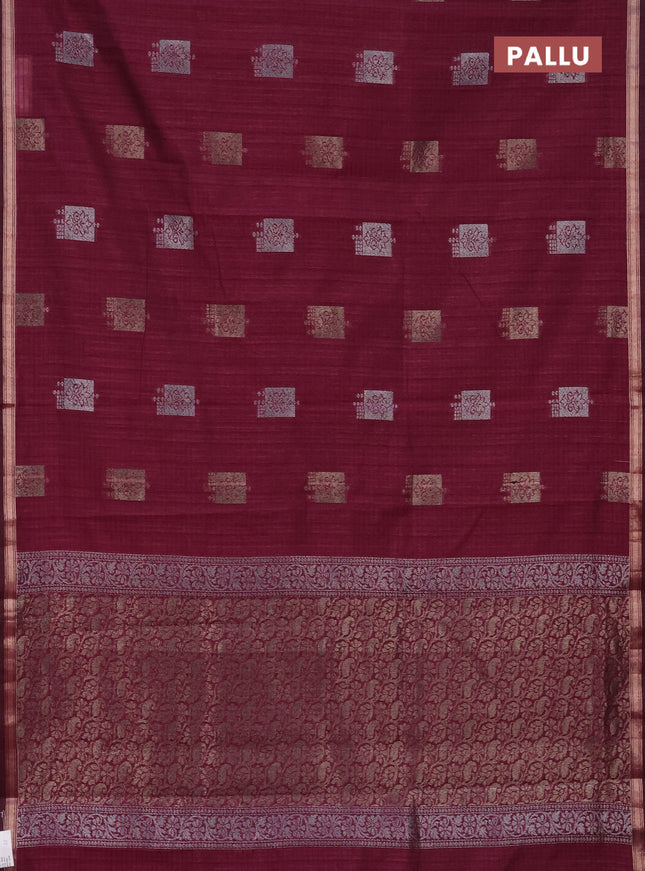 Banarasi semi matka saree wine shade with woven buttas and zari woven piping border
