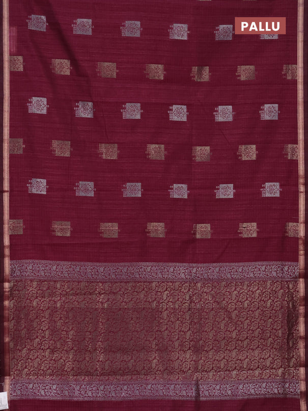 Banarasi semi matka saree wine shade with woven buttas and zari woven piping border