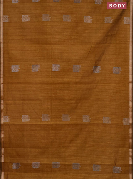 Banarasi semi matka saree dark mustard with woven buttas and zari woven piping border