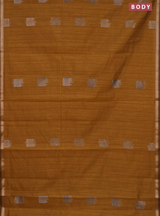 Banarasi semi matka saree dark mustard with woven buttas and zari woven piping border