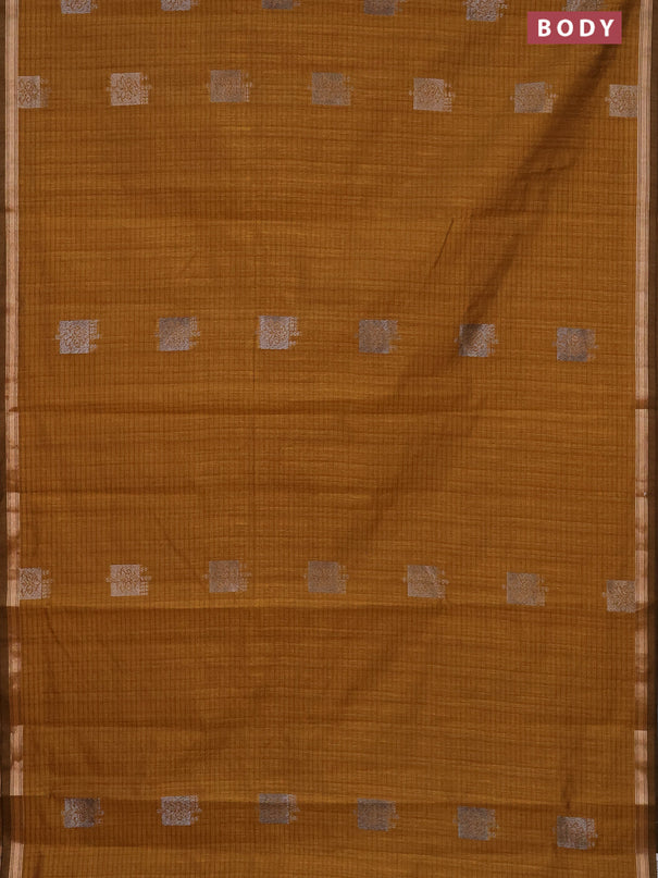 Banarasi semi matka saree dark mustard with woven buttas and zari woven piping border