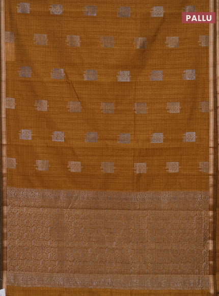 Banarasi semi matka saree dark mustard with woven buttas and zari woven piping border