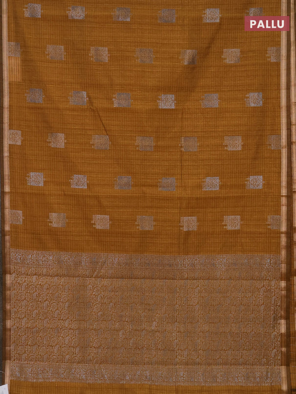 Banarasi semi matka saree dark mustard with woven buttas and zari woven piping border