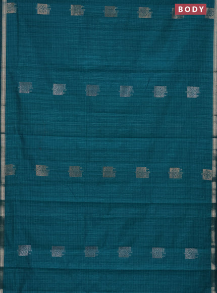Banarasi semi matka saree teal green with woven buttas and zari woven piping border