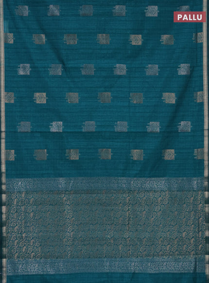 Banarasi semi matka saree teal green with woven buttas and zari woven piping border