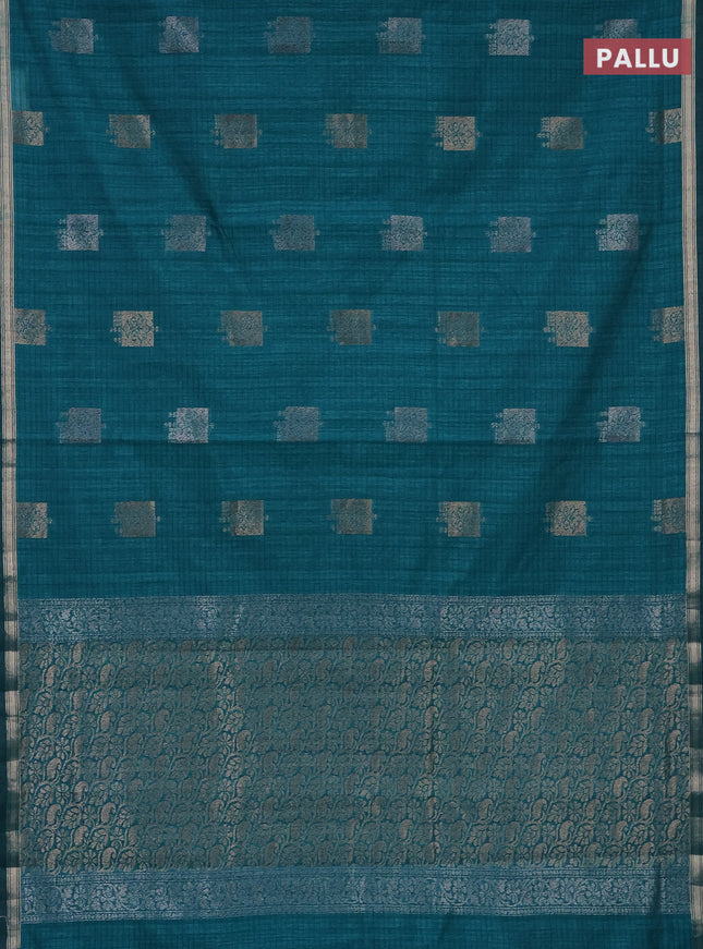 Banarasi semi matka saree teal green with woven buttas and zari woven piping border