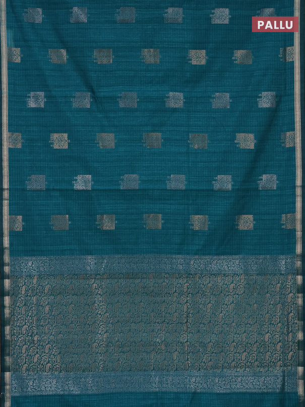 Banarasi semi matka saree teal green with woven buttas and zari woven piping border