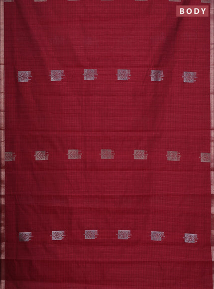 Banarasi semi matka saree maroon with woven buttas and zari woven piping border