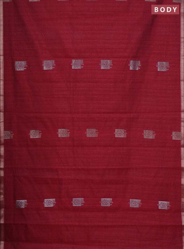 Banarasi semi matka saree maroon with woven buttas and zari woven piping border