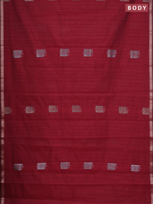Banarasi semi matka saree maroon with woven buttas and zari woven piping border