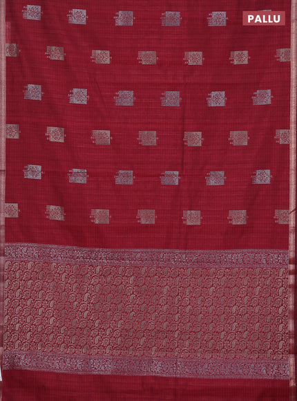 Banarasi semi matka saree maroon with woven buttas and zari woven piping border