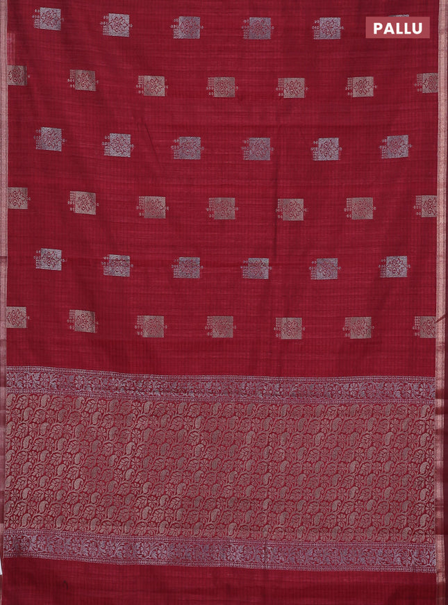 Banarasi semi matka saree maroon with woven buttas and zari woven piping border