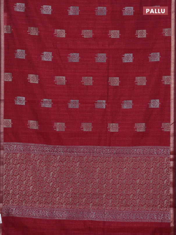 Banarasi semi matka saree maroon with woven buttas and zari woven piping border