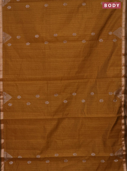 Banarasi semi matka saree dark mustard with silver zari woven buttas and zari woven border