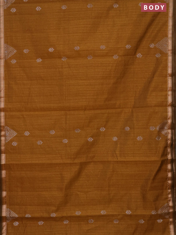 Banarasi semi matka saree dark mustard with silver zari woven buttas and zari woven border