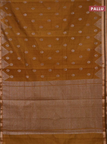 Banarasi semi matka saree dark mustard with silver zari woven buttas and zari woven border