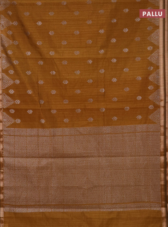 Banarasi semi matka saree dark mustard with silver zari woven buttas and zari woven border