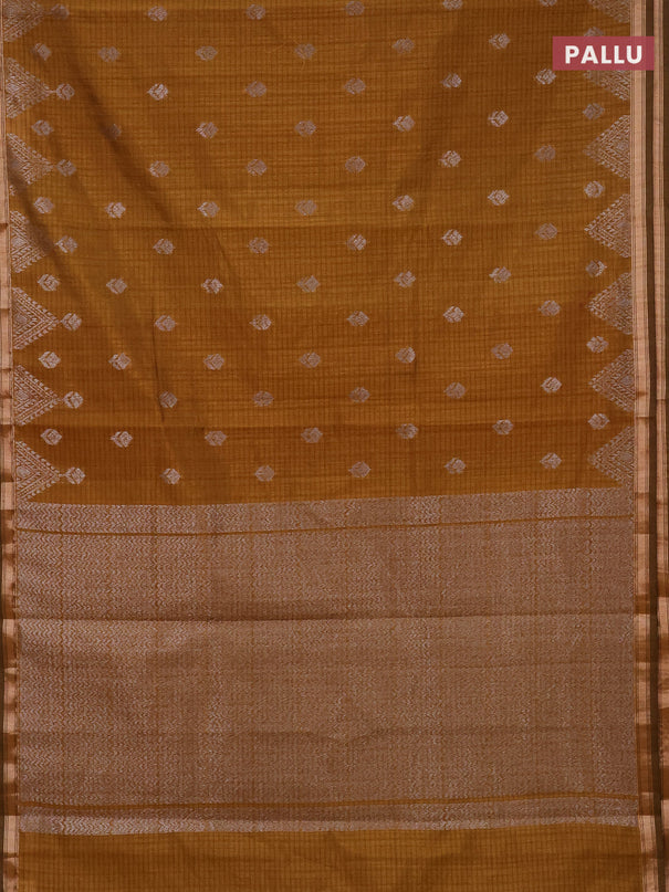 Banarasi semi matka saree dark mustard with silver zari woven buttas and zari woven border