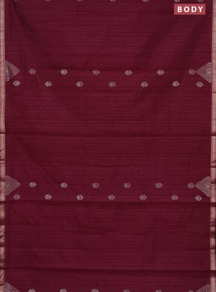 Banarasi semi matka saree wine shade with silver zari woven buttas and zari woven border