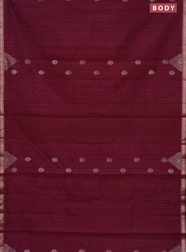 Banarasi semi matka saree wine shade with silver zari woven buttas and zari woven border