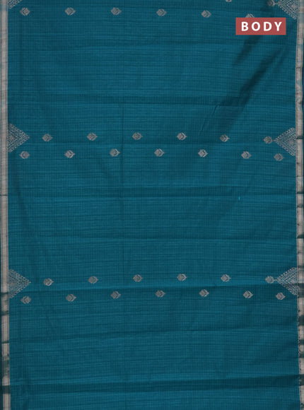 Banarasi semi matka saree teal green with silver zari woven buttas and zari woven border