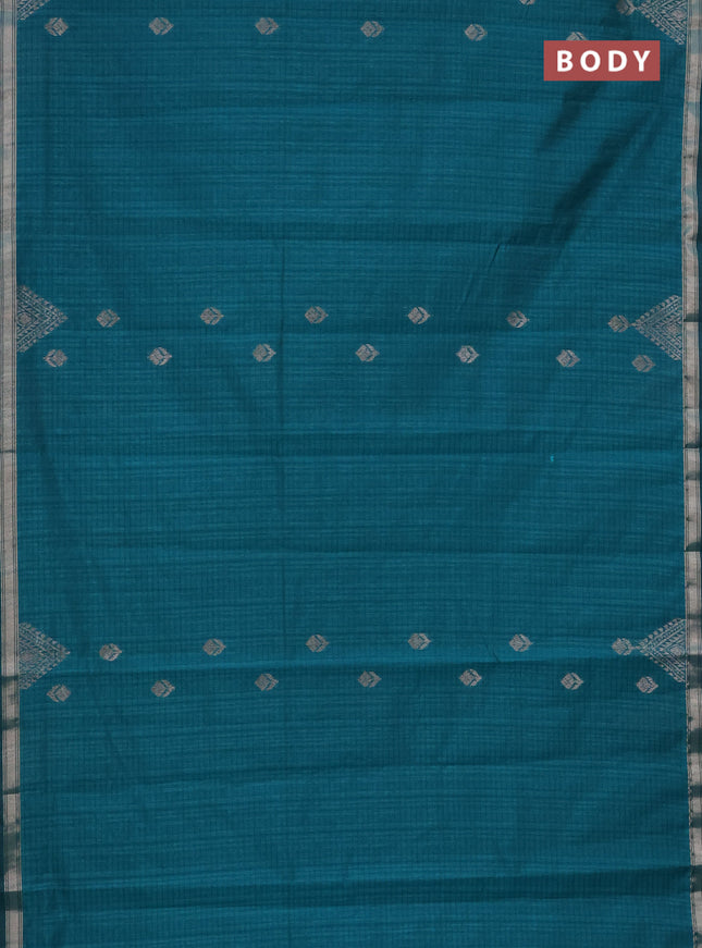Banarasi semi matka saree teal green with silver zari woven buttas and zari woven border